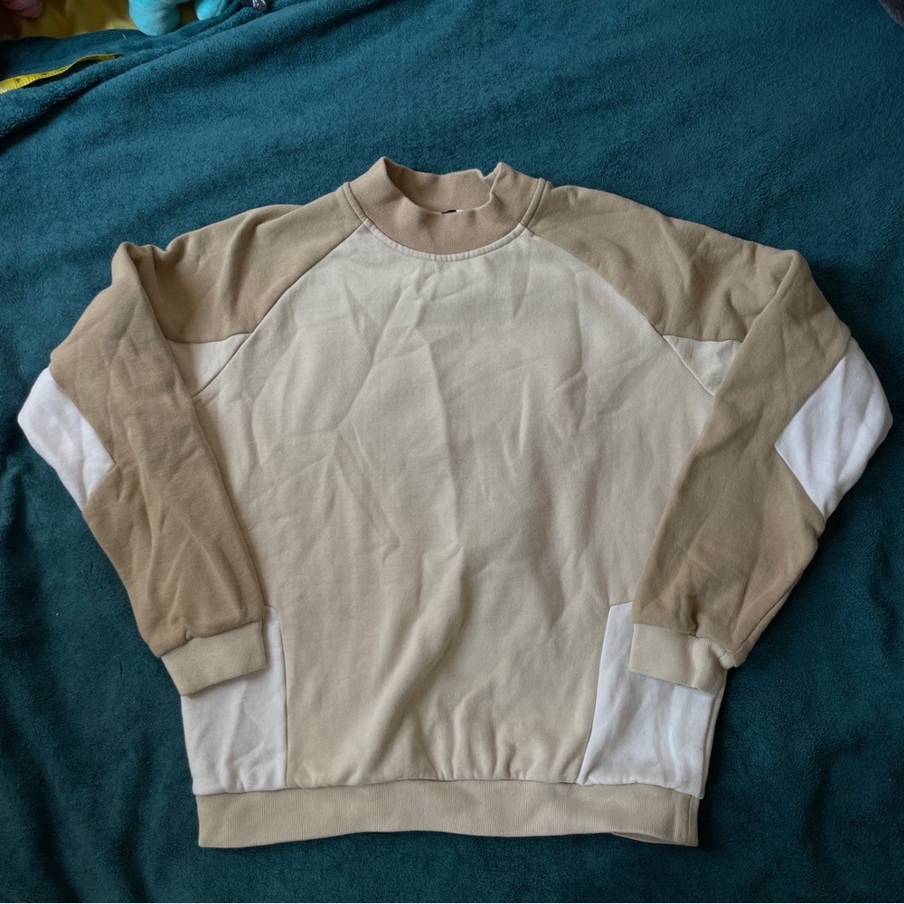 Topman Beige Neutral Color Block Sweatshirt